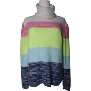 KINROSS Cashmere Striped Turtleneck Sweater Neon Colorblock Women’s Size S